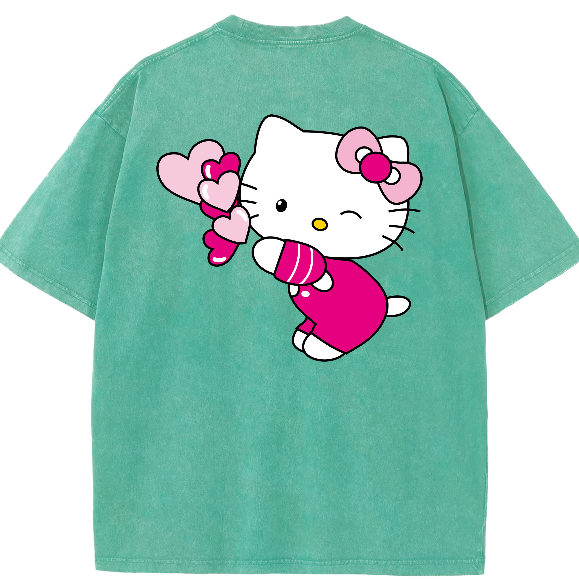 （画像用） Hello Kitty ハローキティ 綿100% ヴィンテージ風 半袖Tシャツ（背面プリント）